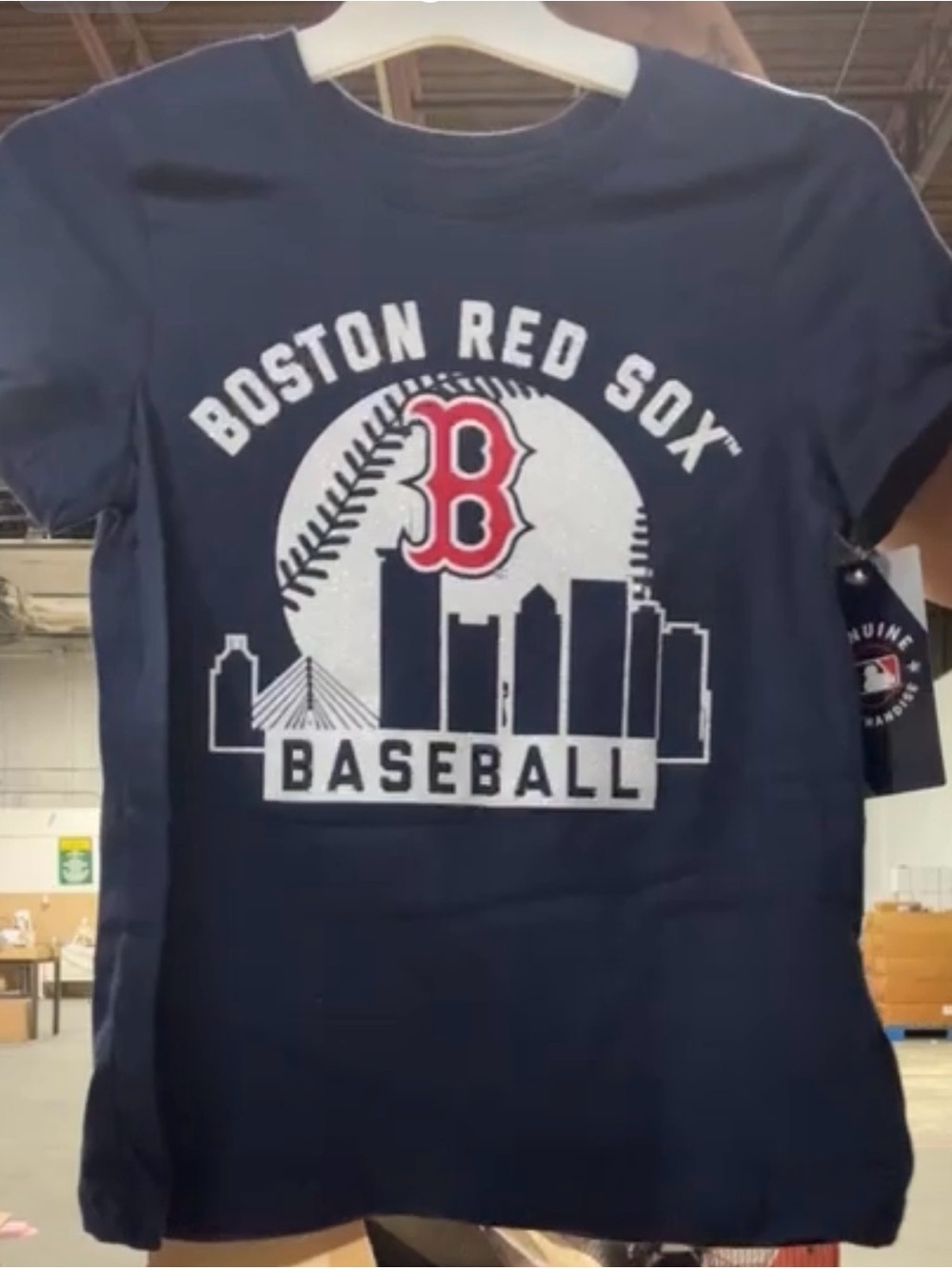 MLB Girls Boston Red Sox Baseball Navy Blue T-Shirt w/White Glitter -NWT Med 7/8 - Picture 3 of 4